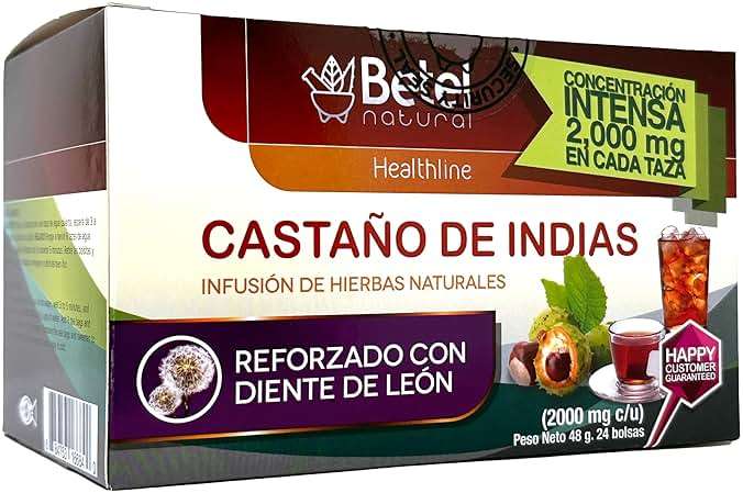 Premium Castanos de Indias (Horse Chestnut) Tea Reinforced with Dandelion by Betel Natural - Promotes Healthy Circulation - 24 Tea Bags - Image 1