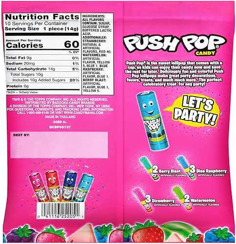 Push Pop Lollipops, Hard Candy Variety Pack, 10 Count Lollipops Individually Wrapped in Fruity Flavors, Full Size, Fun Candy For Pinatas, Birthdays, Party Favors & Gifts for Kids - Image 2