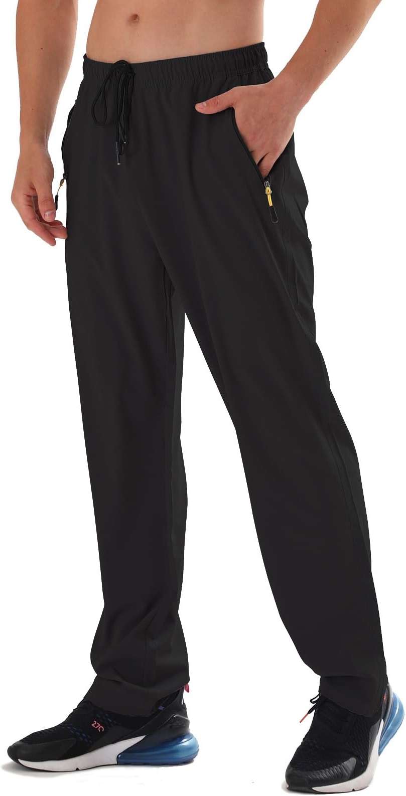 Men's Elastic Waist Hiking Pants Water Resistant Quick-Dry Lightweight Outdoor Sweatpants with Zipper Pockets - Image 1