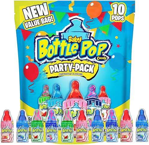 Baby Bottle Pop Candy Lollipops Variety Pack - 10 Ct Individually Wrapped Suckers with Powdered Dip - Assorted Bulk Candy for Kids Party Favors, Goodie Bags, Baby Shower & Gender Reveal - Image 1