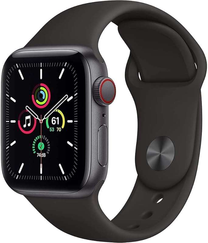 Apple Watch SE (GPS, 44mm) - Space Gray Aluminum Case with Black Sport Band (Renewed) - Image 1