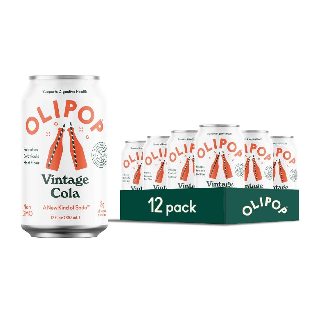 OLIPOP Prebiotic Soda Pop, Vintage Cola, A New Kind of Soda Packed with Prebiotics, Fiber, and Botanicals, Gluten Free, GMO Free, 12oz (12-Cans) - Image 1
