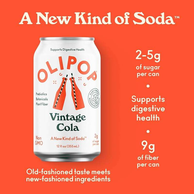 OLIPOP Prebiotic Soda Pop, Vintage Cola, A New Kind of Soda Packed with Prebiotics, Fiber, and Botanicals, Gluten Free, GMO Free, 12oz (12-Cans) - Image 3