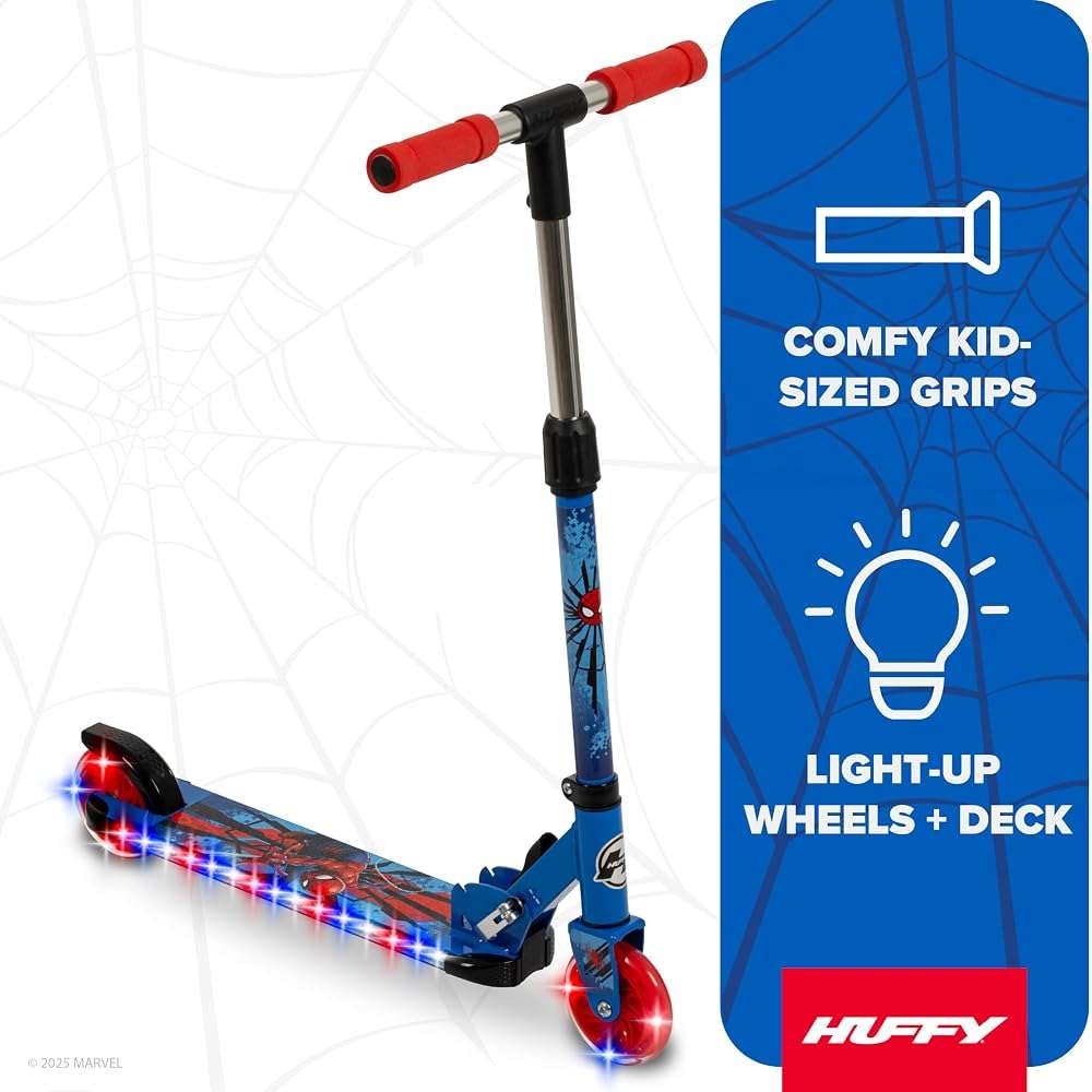 Huffy Light Up Inline Scooter for Kids, 2 Wheel Kick Scooter with LED Lights and Rear Brake, Foldable, Adjustable Handlebar on Select Models, Durable Frame, Licensed Character Graphics - Image 2