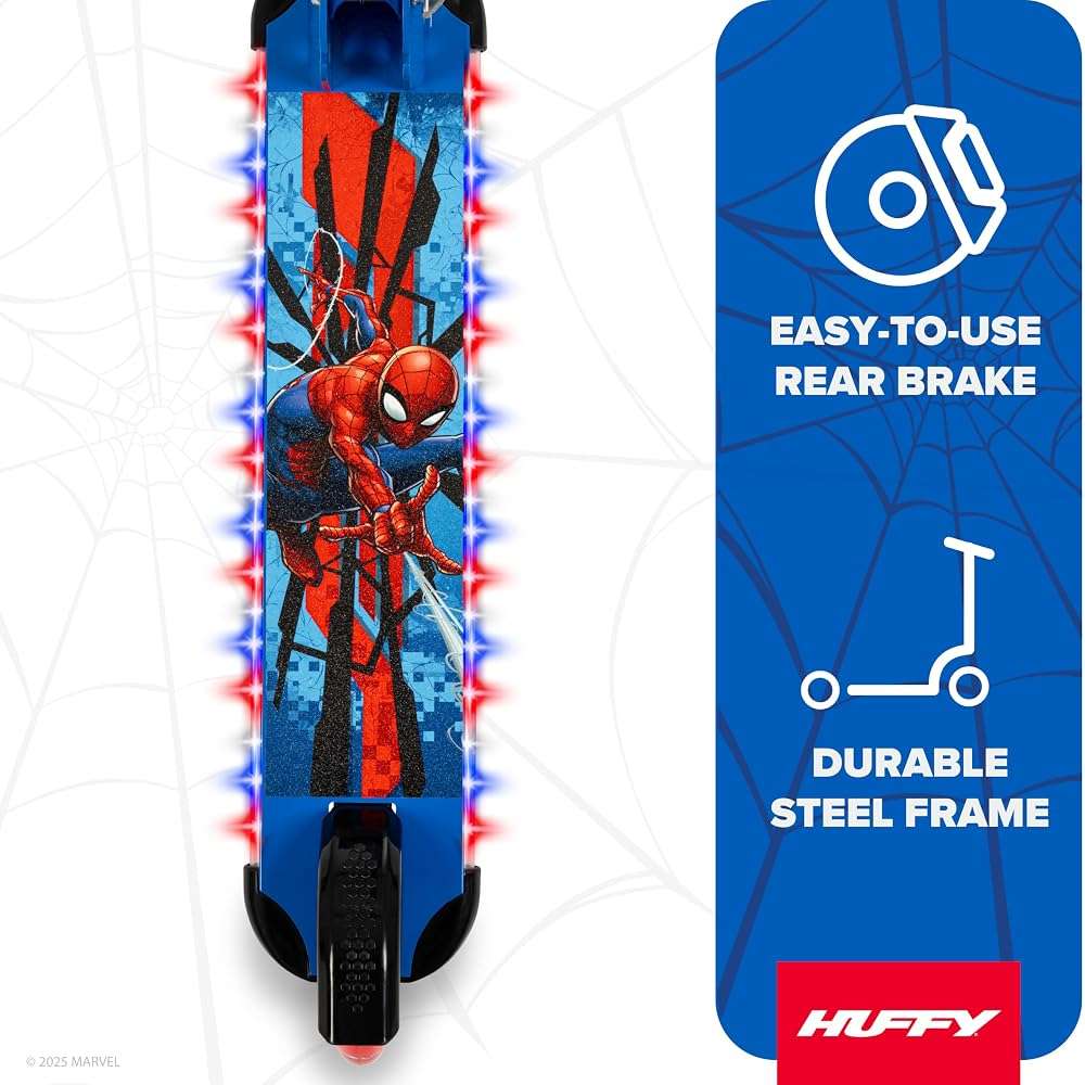 Huffy Light Up Inline Scooter for Kids, 2 Wheel Kick Scooter with LED Lights and Rear Brake, Foldable, Adjustable Handlebar on Select Models, Durable Frame, Licensed Character Graphics - Image 4