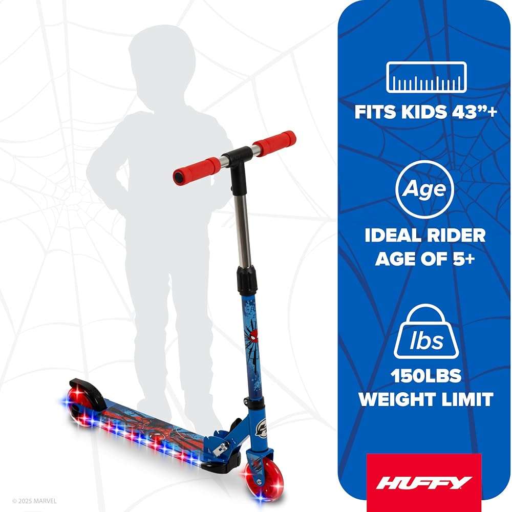 Huffy Light Up Inline Scooter for Kids, 2 Wheel Kick Scooter with LED Lights and Rear Brake, Foldable, Adjustable Handlebar on Select Models, Durable Frame, Licensed Character Graphics - Image 7