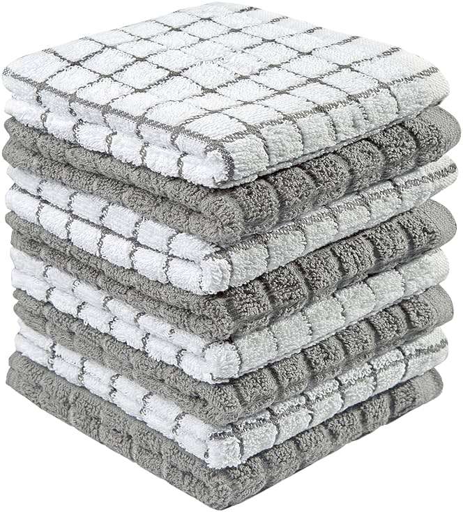 Bumble Dish Cloths (8 Pack) | 12" x 12" | 100% Cotton Kitchen Towels | 405 GSM | Soft, Highly Absorbent & Durable Dish Towels for Kitchen | Gray - Image 1