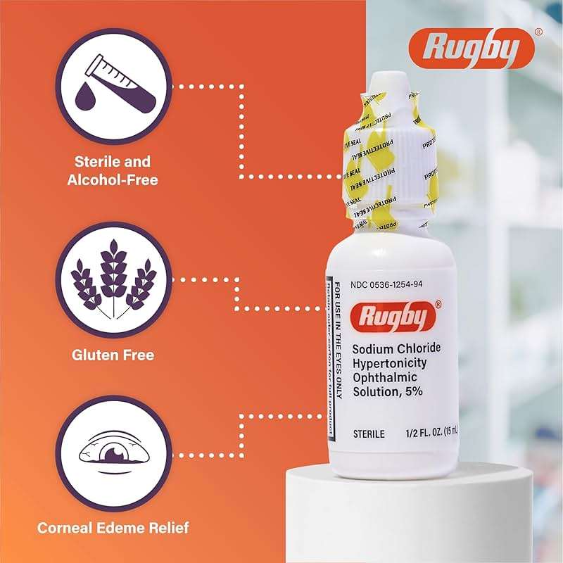 Rugby Sodium Chloride Hypertonicity Ophthalmic Eye Solution 5% - Sodium Chloride Eye Drops for Temporary Corneal Edema Symptom Support - Alcohol-Free - 0.5 Fl. Oz. (3-Pack) - Image 3
