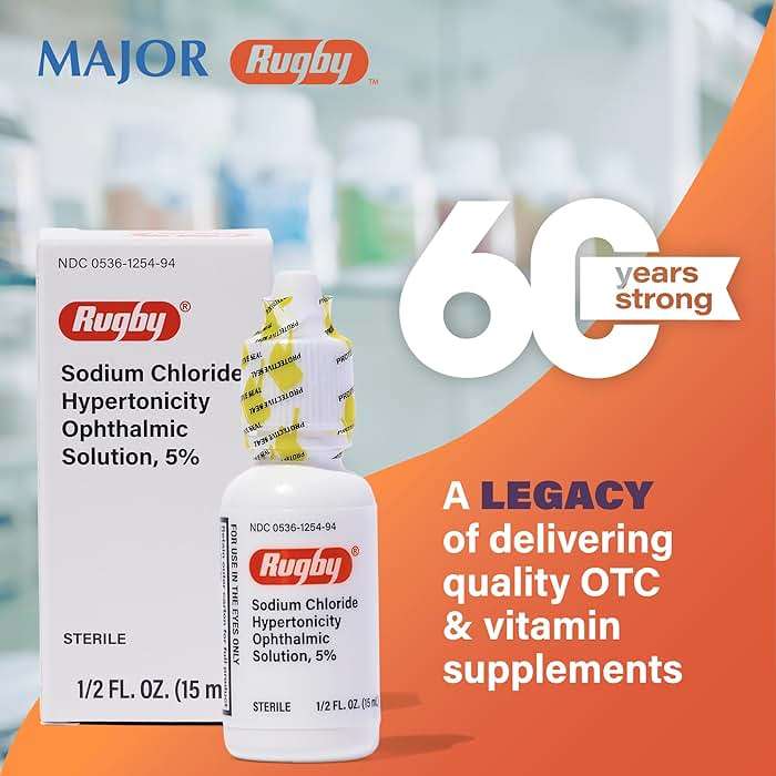 Rugby Sodium Chloride Hypertonicity Ophthalmic Eye Solution 5% - Sodium Chloride Eye Drops for Temporary Corneal Edema Symptom Support - Alcohol-Free - 0.5 Fl. Oz. (3-Pack) - Image 6