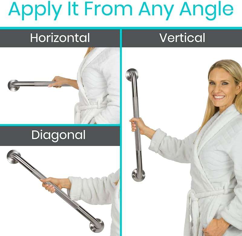 Vive Shower Bars for Elderly - Grab Bar Bathroom Antislip Handrail for Seniors, Elderly Assistance Product, Heavy Duty Shower Handles, Handicap, Stainless Steel, Multipurpose, 440 lbs - Image 8