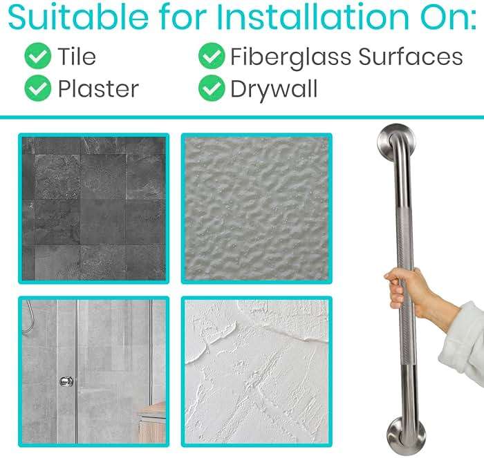 Vive Shower Bars for Elderly - Grab Bar Bathroom Antislip Handrail for Seniors, Elderly Assistance Product, Heavy Duty Shower Handles, Handicap, Stainless Steel, Multipurpose, 440 lbs - Image 9