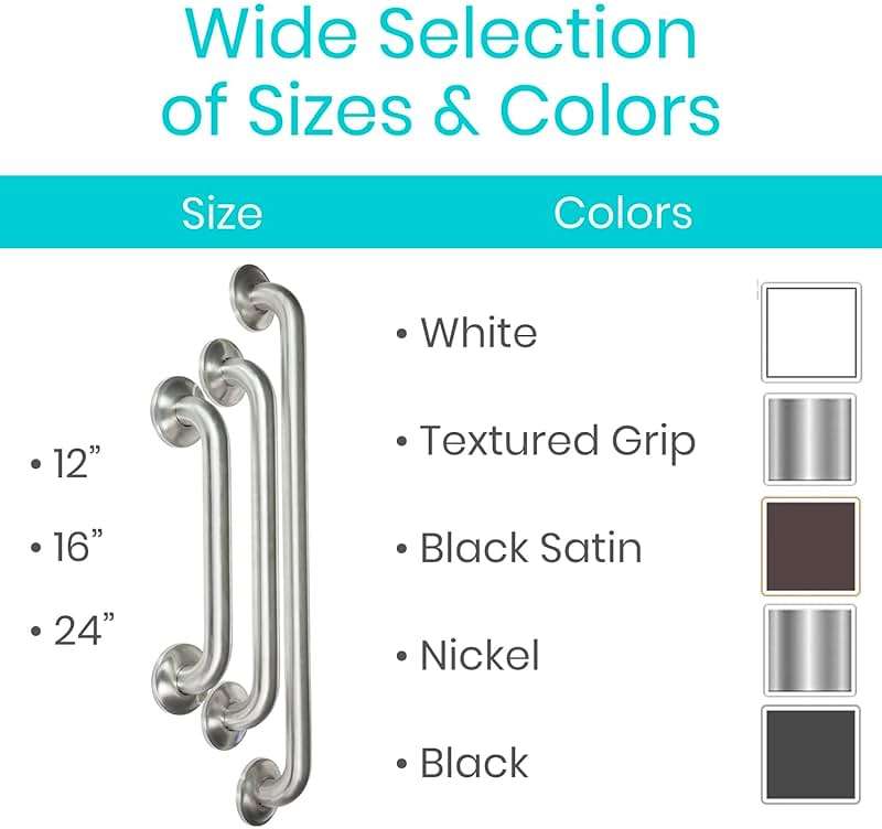 Vive Shower Bars for Elderly - Grab Bar Bathroom Antislip Handrail for Seniors, Elderly Assistance Product, Heavy Duty Shower Handles, Handicap, Stainless Steel, Multipurpose, 440 lbs - Image 10