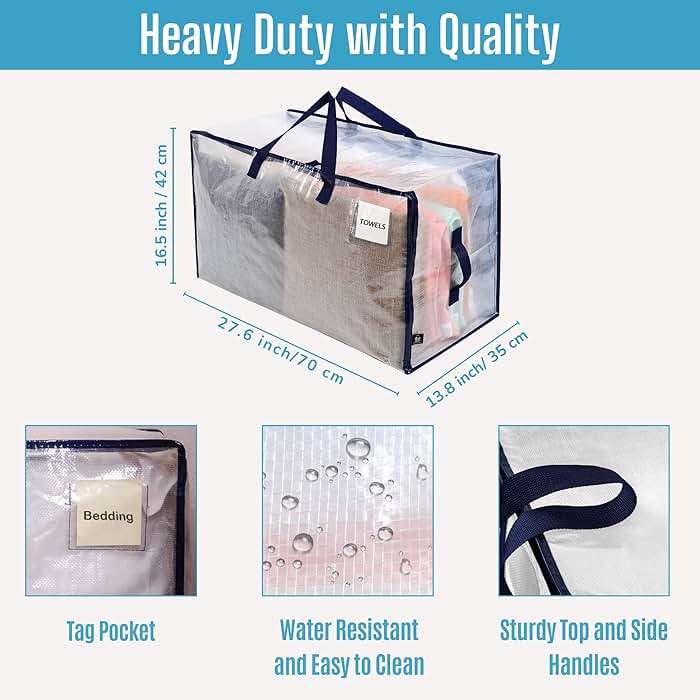 VENO 4 Pack Clear Extra Large Moving Bags & Storage Totes, Heavy Duty Organizer with Reinforced Handles & Strong Zippers for Clothes, College Dorm Essentials, Moving Supplies - Image 2