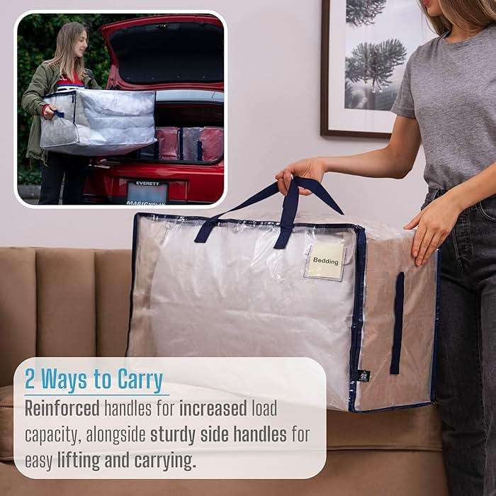 VENO 4 Pack Clear Extra Large Moving Bags & Storage Totes, Heavy Duty Organizer with Reinforced Handles & Strong Zippers for Clothes, College Dorm Essentials, Moving Supplies - Image 6
