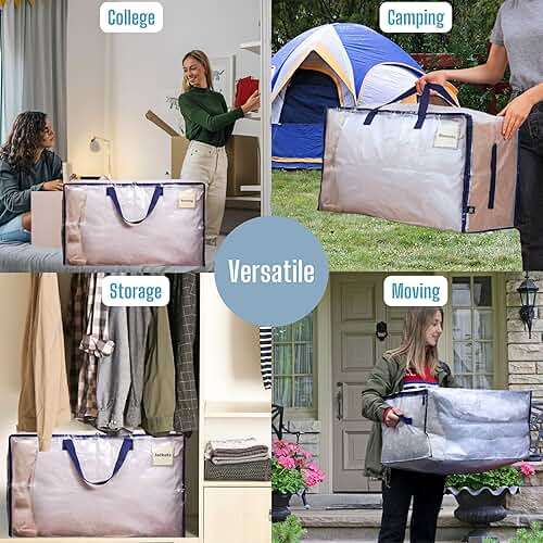VENO 4 Pack Clear Extra Large Moving Bags & Storage Totes, Heavy Duty Organizer with Reinforced Handles & Strong Zippers for Clothes, College Dorm Essentials, Moving Supplies - Image 7