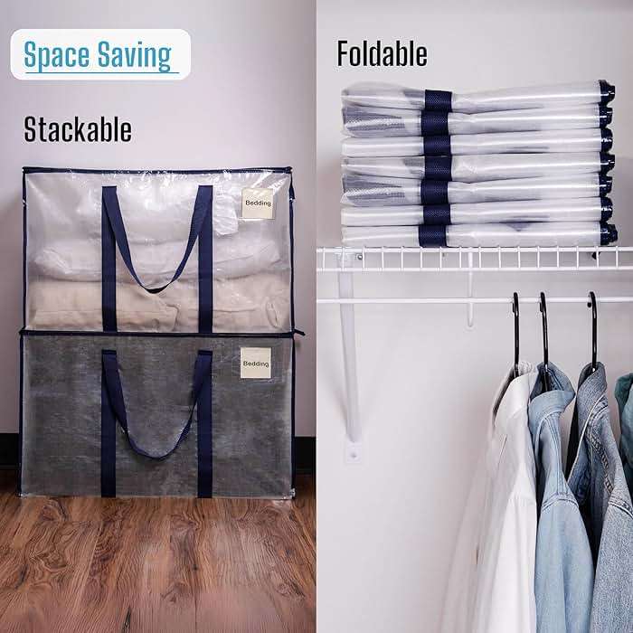 VENO 4 Pack Clear Extra Large Moving Bags & Storage Totes, Heavy Duty Organizer with Reinforced Handles & Strong Zippers for Clothes, College Dorm Essentials, Moving Supplies - Image 8