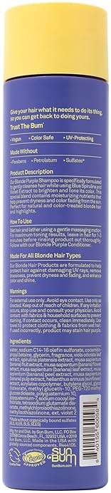 Sun Bum Blonde Purple Shampoo - Cleanses and Prevents Dryness with Deep Moisturizing and Brightening Formula - Color Enhancing and Toning Treatment for Blonde Hair - Color Firendly - 10 oz - Image 7