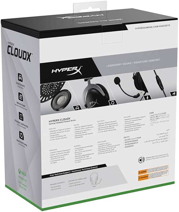 HyperX CloudX, Official Xbox Licensed Gaming Headset, Compatible with Xbox One and Series X|S, Memory Foam Ear Cushions, Detachable Noise-Cancelling Mic, in-line Audio Controls,Black/ Silver - Image 8