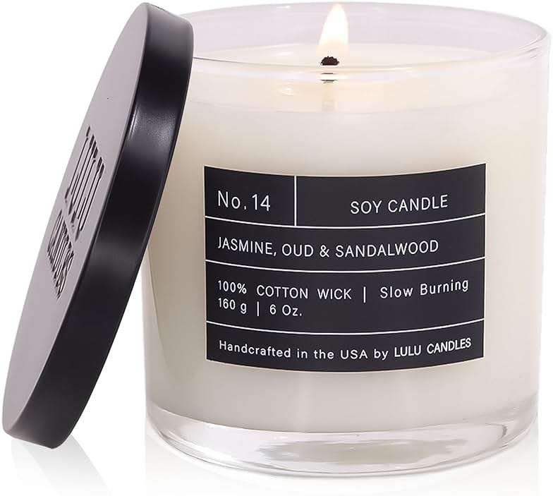Lulu Candles | Jasmine, Oud & Sandalwood | Luxury Scented Soy Jar Candle | Hand Poured in The USA | Highly Scented Long Lasting (6 Oz.) - Image 1