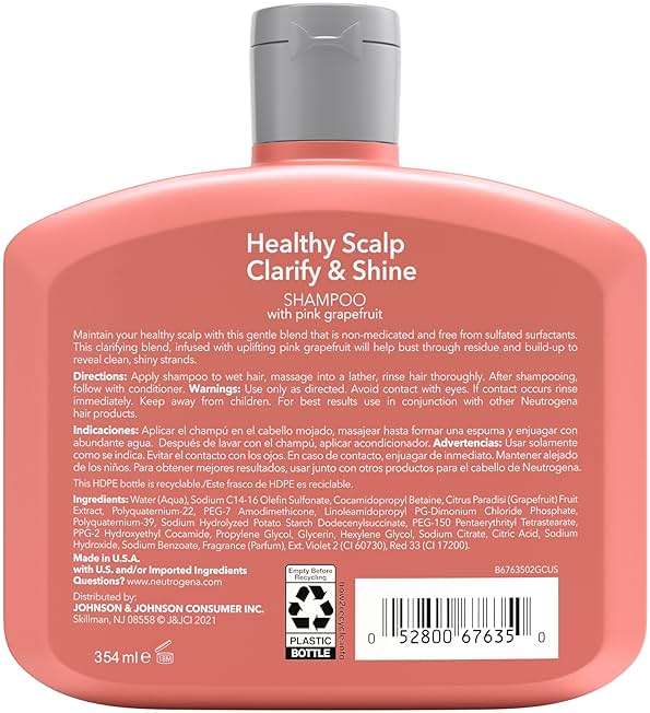 Neutrogena Exfoliating Healthy Scalp Clarifying Shampoo for Oily Hair & Scalp, Pink Grapefruit pH-Balanced Anti-Residue Formula Adds Shine, Sulfate, Paraben & Phthalate-Free, Color-Safe, 12 Fl Oz - Image 9