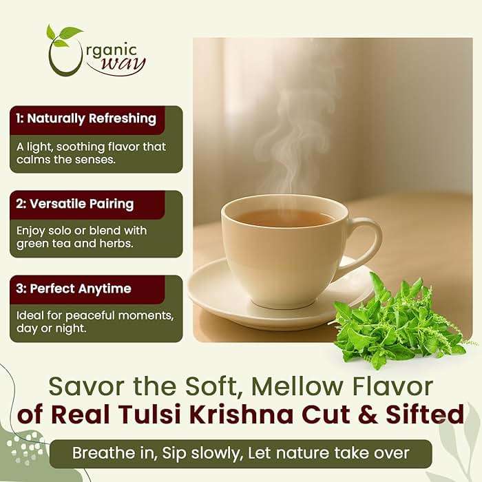 Organic Way Tulsi/Holy Basil (Krishna) Cut & Sifted (Ocimum Tenuiflorum) - Herbal Tea | Organic & Kosher Certified | Raw, Vegan, Non GMO & Gluten Free | USDA Certified | Origin - India | 1LB / 16Oz - Image 3