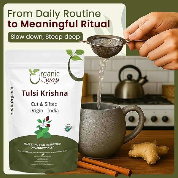 Organic Way Tulsi/Holy Basil (Krishna) Cut & Sifted (Ocimum Tenuiflorum) - Herbal Tea | Organic & Kosher Certified | Raw, Vegan, Non GMO & Gluten Free | USDA Certified | Origin - India | 1LB / 16Oz - Image 4