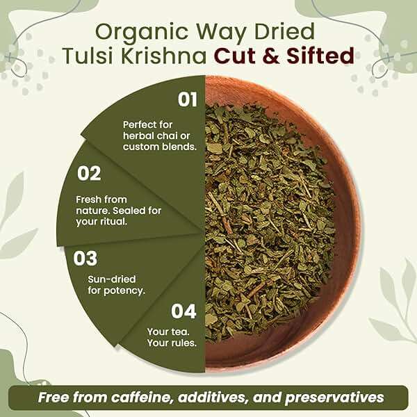 Organic Way Tulsi/Holy Basil (Krishna) Cut & Sifted (Ocimum Tenuiflorum) - Herbal Tea | Organic & Kosher Certified | Raw, Vegan, Non GMO & Gluten Free | USDA Certified | Origin - India | 1LB / 16Oz - Image 6