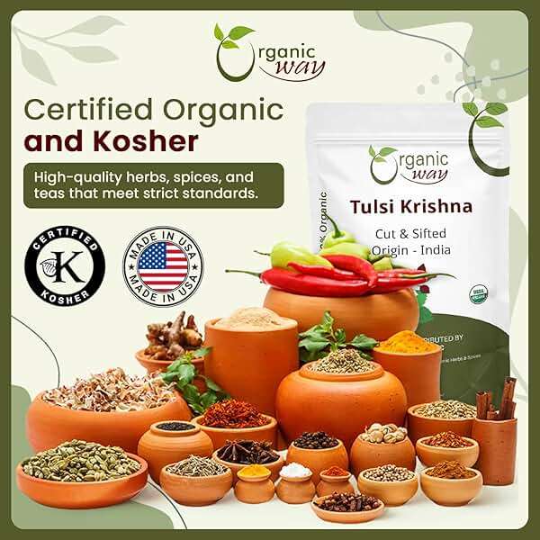 Organic Way Tulsi/Holy Basil (Krishna) Cut & Sifted (Ocimum Tenuiflorum) - Herbal Tea | Organic & Kosher Certified | Raw, Vegan, Non GMO & Gluten Free | USDA Certified | Origin - India | 1LB / 16Oz - Image 8