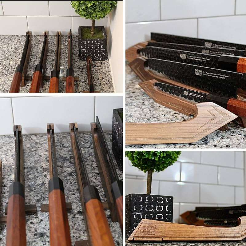 FINDKING Magnetic Edge Guard with Stand, Walnut Wood Blade Cover & Mini Knife Block for Counter Storage, Portable Protector for 7" Santoku Knife - Image 5