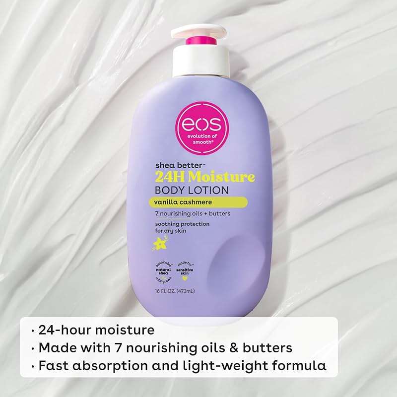 eos Shea Better Body Lotion Vanilla Cashmere, 24-Hour Moisture Skin Care, Lightweight & Non-Greasy, Natural Shea, Vegan, Vanilla Body Lotion, 16 fl oz - Image 4