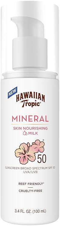 Hawaiian Tropic Skin Nourishing Milk Mineral Sunscreen Lotion SPF 50, 3.4 Fl Oz | Travel Size Sunscreen Zinc Oxide, Sun Milk, Mineral Sunblock SPF 50, Oxybenzone Free, 3.4 Fl Oz - Image 1