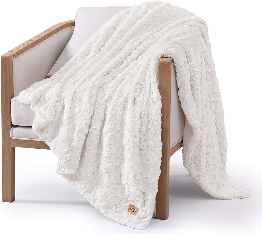 UGG Adalee Faux Fur Throw Blanket for Couch, Cozy Soft Blanket for Bed or Chair, Giftable Fluffy Throw, Machine Washable, Luxury Spring Home Decor, 50-inch x 70-inch, Natural White - Image 1