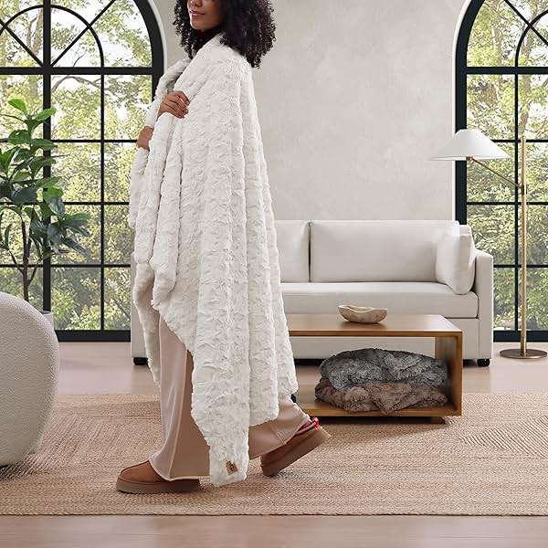 UGG Adalee Faux Fur Throw Blanket for Couch, Cozy Soft Blanket for Bed or Chair, Giftable Fluffy Throw, Machine Washable, Luxury Spring Home Decor, 50-inch x 70-inch, Natural White - Image 5