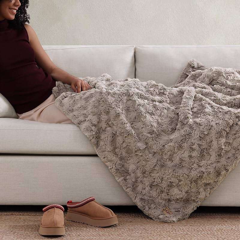 UGG Adalee Faux Fur Throw Blanket, Luxury Cozy Fluffy Blanket for Living Room or Bedroom, Decorative Double-Sided Fuzzy Throw, Machine Washable Spring Decor, 50-inch x 70-inch, Oyster Brown - Image 2