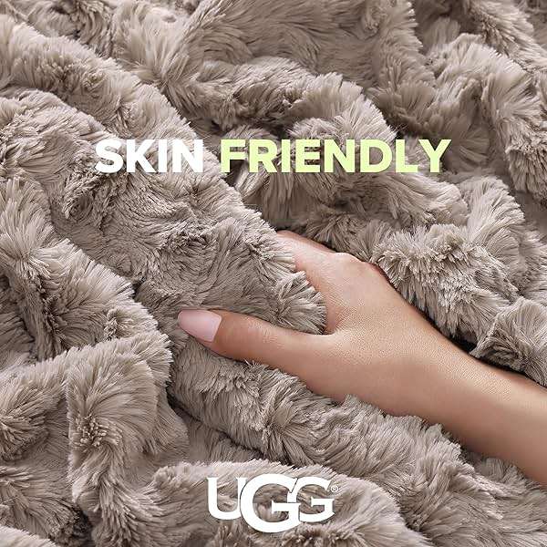 UGG Adalee Faux Fur Throw Blanket, Luxury Cozy Fluffy Blanket for Living Room or Bedroom, Decorative Double-Sided Fuzzy Throw, Machine Washable Spring Decor, 50-inch x 70-inch, Oyster Brown - Image 4