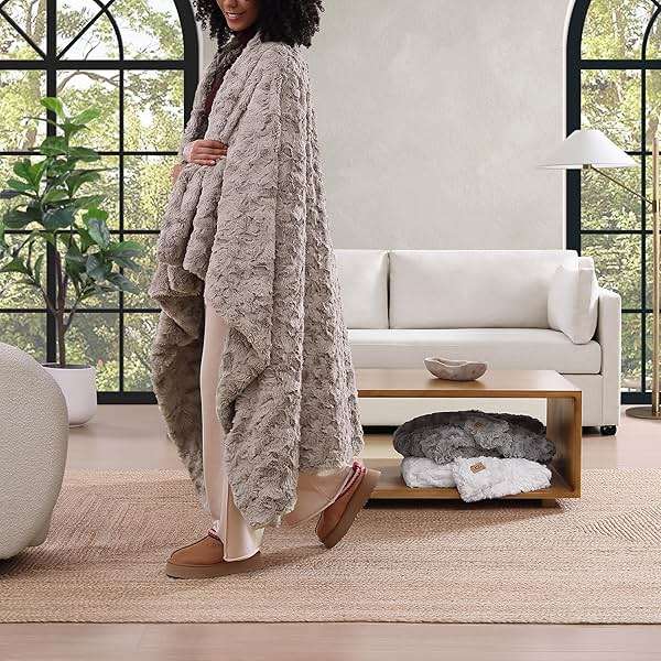UGG Adalee Faux Fur Throw Blanket, Luxury Cozy Fluffy Blanket for Living Room or Bedroom, Decorative Double-Sided Fuzzy Throw, Machine Washable Spring Decor, 50-inch x 70-inch, Oyster Brown - Image 5