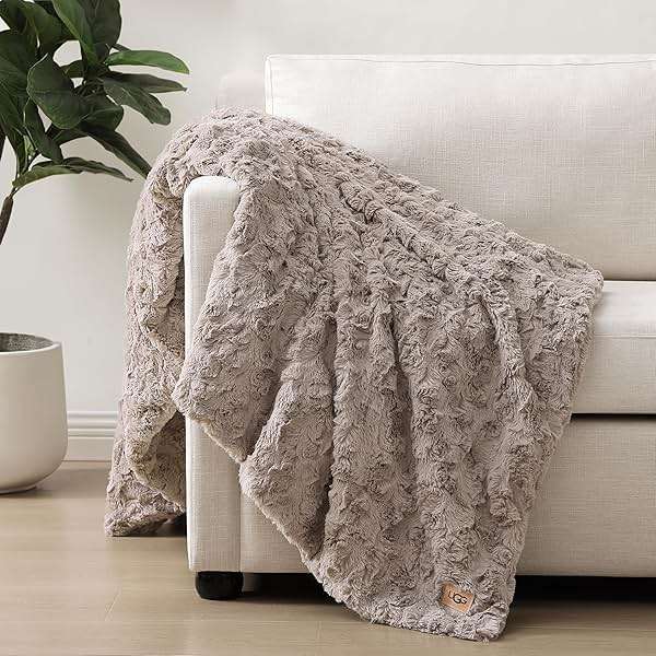 UGG Adalee Faux Fur Throw Blanket, Luxury Cozy Fluffy Blanket for Living Room or Bedroom, Decorative Double-Sided Fuzzy Throw, Machine Washable Spring Decor, 50-inch x 70-inch, Oyster Brown - Image 8