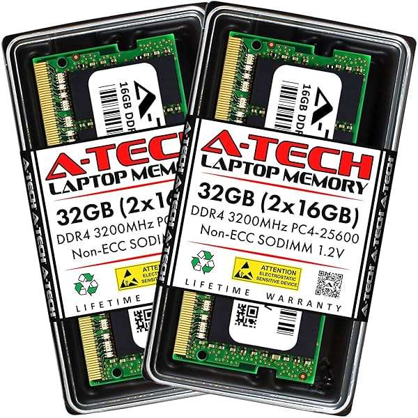 A-Tech 32GB (2x16GB) DDR4 3200 MHz SODIMM PC4-25600 (PC4-3200AA) CL22 Non-ECC Laptop RAM Memory Modules - Image 1