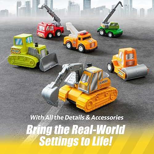 JOYIN 18 Pcs Pull Back City Cars and Trucks Toy Vehicles Set, Friction Powered Cars Toys for Toddlers, Kids Stocking Stuffers, Treasure Box Gifts for Classroom, Christmas Great Gifts for Grandkids - Image 4