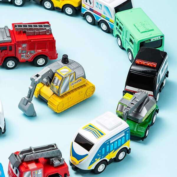JOYIN 18 Pcs Pull Back City Cars and Trucks Toy Vehicles Set, Friction Powered Cars Toys for Toddlers, Kids Stocking Stuffers, Treasure Box Gifts for Classroom, Christmas Great Gifts for Grandkids - Image 9