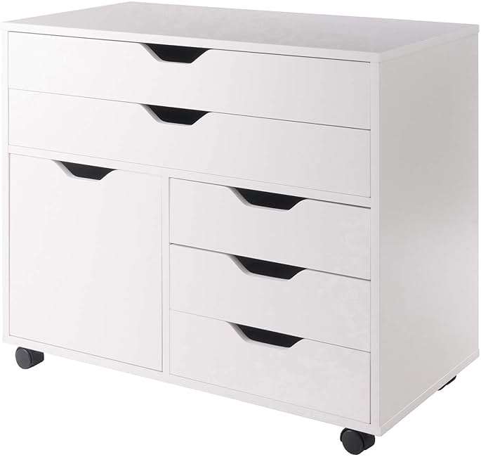 Winsome Halifax Mobile Storage Cabinet with 1 Door & 5 Drawers in White, Stylish & Functional Home Storage Cabinet for Filing, Kitchen Organization, Moveable Furniture for Office, Dorms, Apartments - Image 2