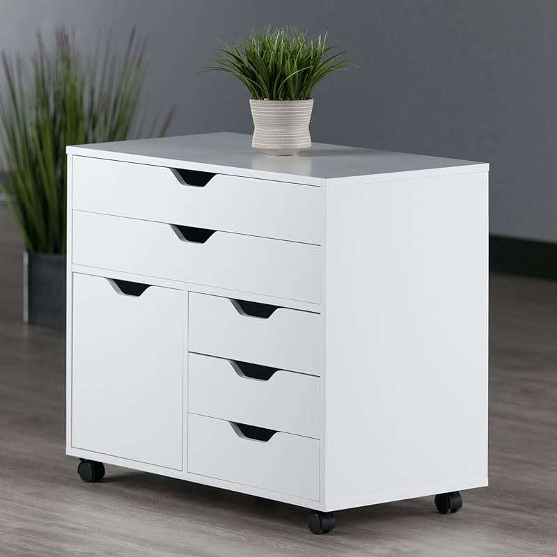Winsome Halifax Mobile Storage Cabinet with 1 Door & 5 Drawers in White, Stylish & Functional Home Storage Cabinet for Filing, Kitchen Organization, Moveable Furniture for Office, Dorms, Apartments - Image 3