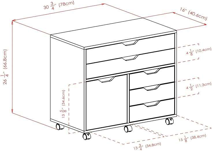 Winsome Halifax Mobile Storage Cabinet with 1 Door & 5 Drawers in White, Stylish & Functional Home Storage Cabinet for Filing, Kitchen Organization, Moveable Furniture for Office, Dorms, Apartments - Image 4