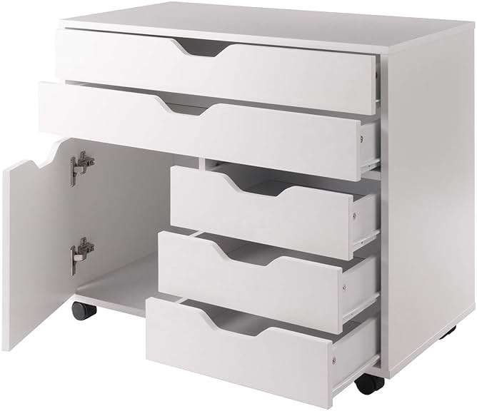 Winsome Halifax Mobile Storage Cabinet with 1 Door & 5 Drawers in White, Stylish & Functional Home Storage Cabinet for Filing, Kitchen Organization, Moveable Furniture for Office, Dorms, Apartments - Image 5