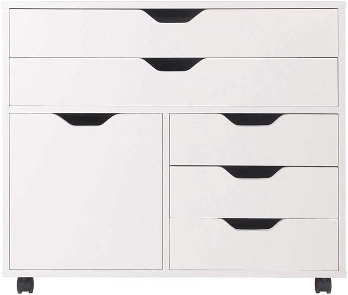 Winsome Halifax Mobile Storage Cabinet with 1 Door & 5 Drawers in White, Stylish & Functional Home Storage Cabinet for Filing, Kitchen Organization, Moveable Furniture for Office, Dorms, Apartments - Image 6