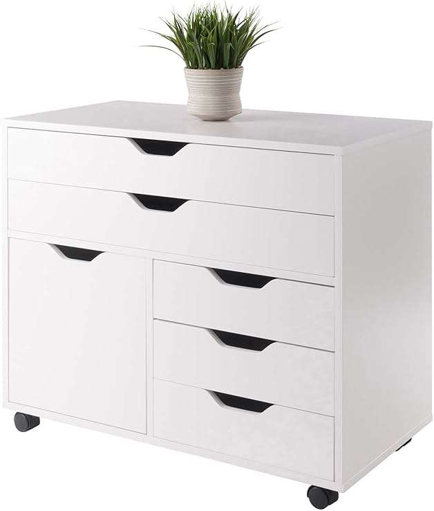 Winsome Halifax Mobile Storage Cabinet with 1 Door & 5 Drawers in White, Stylish & Functional Home Storage Cabinet for Filing, Kitchen Organization, Moveable Furniture for Office, Dorms, Apartments - Image 10