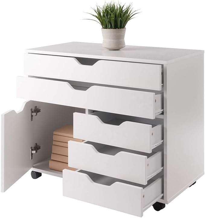 Winsome Halifax Mobile Storage Cabinet with 1 Door & 5 Drawers in White, Stylish & Functional Home Storage Cabinet for Filing, Kitchen Organization, Moveable Furniture for Office, Dorms, Apartments - Image 11