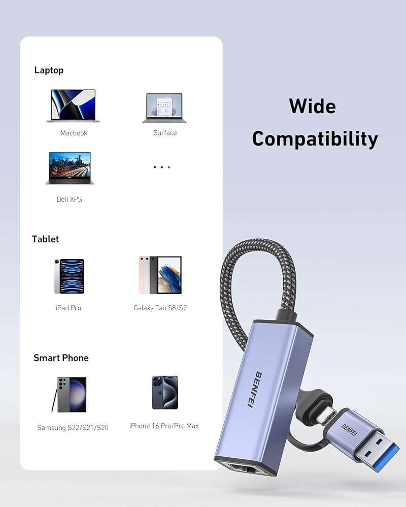 BENFEI USB 3.0 to Ethernet Adapter, USB C to RJ45 Gigabit LAN (1000Mbps) Network Adapter, Compatible with MacBook/Pro/Air, Surface Pro, Windows 11/10/8/7, Mac OS [Aluminium Shell&Nylon Cable] - Image 8