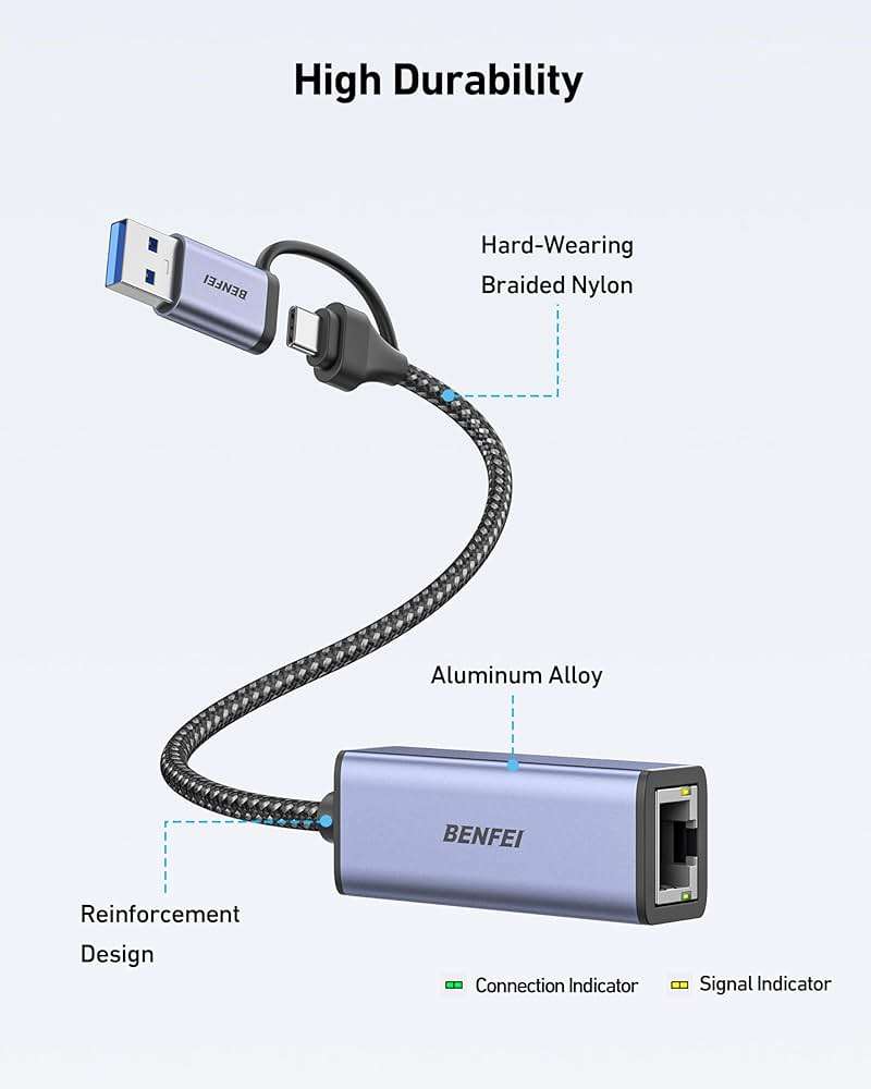 BENFEI USB 3.0 to Ethernet Adapter, USB C to RJ45 Gigabit LAN (1000Mbps) Network Adapter, Compatible with MacBook/Pro/Air, Surface Pro, Windows 11/10/8/7, Mac OS [Aluminium Shell&Nylon Cable] - Image 10