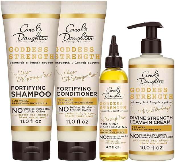 Carol's Daughter Goddess Strong Bundle: Hair Care Kit with Shampoo, Conditioner, Leave-In Treatment and Scalp Oil, 4 Items - Image 1